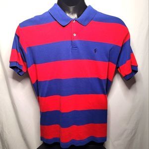 POLO Ralph Lauren Red And Blue Striped Short  Sleeve Men's Polo Short